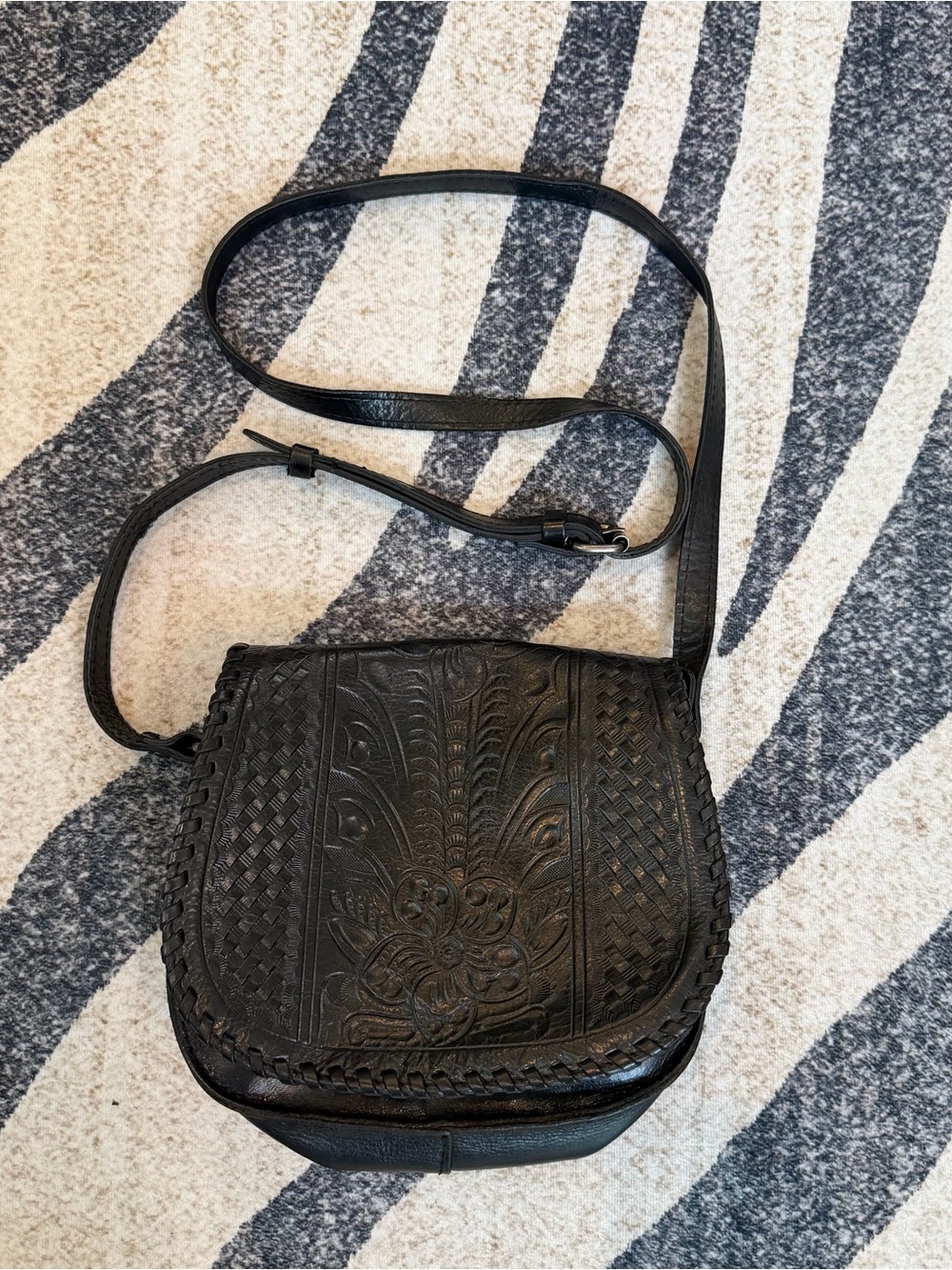Patricia Nash Black Leather Crossbody Purse